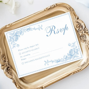 Victorian Dusty Blue Wedding RSVP Card