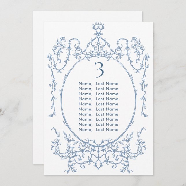 Victorian Dusty Blue Wedding Seating Chart Card (Front/Back)