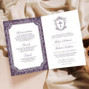 Victorian Dusty Purple Catholic QR Code Wedding Invitation