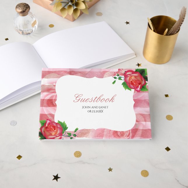 Victorian Dusty Rose Floral Wedding Guest Book (Front Open)