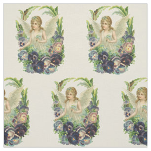 Victorian Easter Angel with Purple Pansy Flowers Fabric