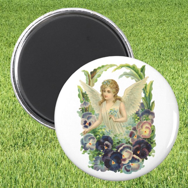 Victorian Easter Angel with Purple Pansy Flowers Magnet (Creator Uploaded)