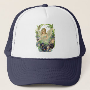 Victorian Easter Angel with Purple Pansy Flowers Trucker Hat