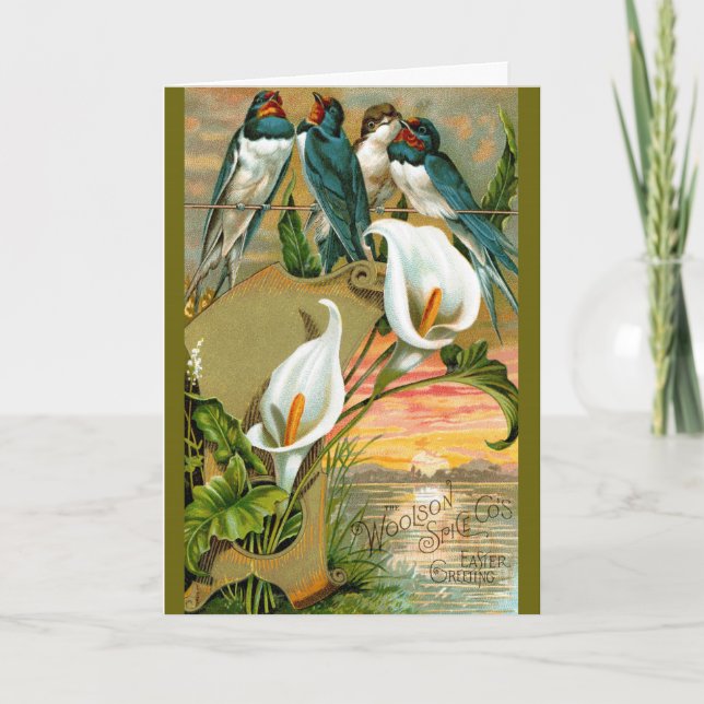 Victorian Easter Card - Lilies and Swallows (Front)