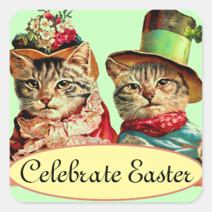 Victorian Easter Cats in Hats Square Sticker