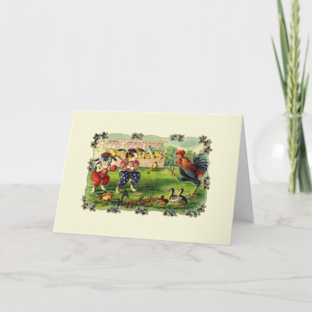 Victorian Easter Rabbit Baseball Greeting Card (Front)