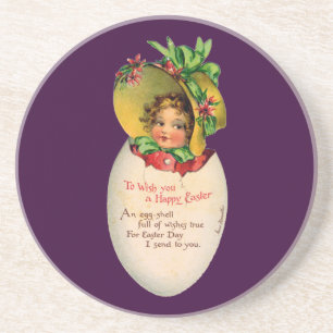 Victorian Easter, Vintage Girl with Bonnet in Egg Coaster