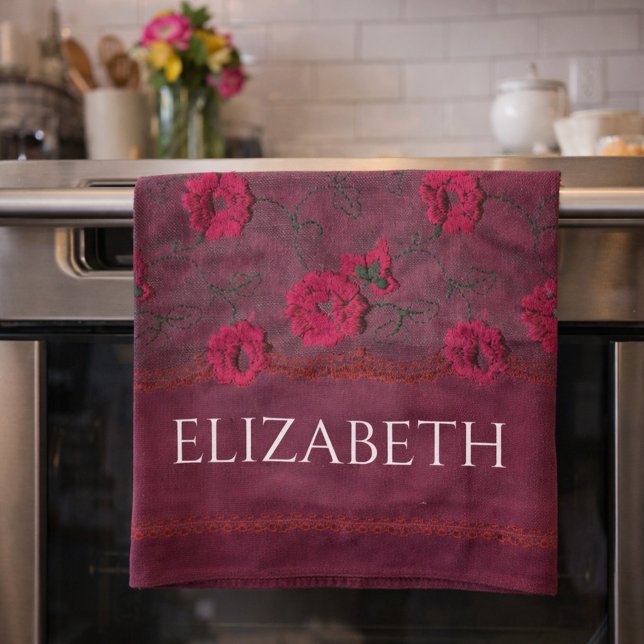 Victorian Elegance Wine-Toned Faux Lace Tea Towel (Creator Uploaded)
