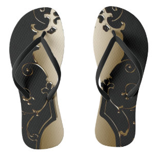 Victorian elegant black gold metallic look jandals