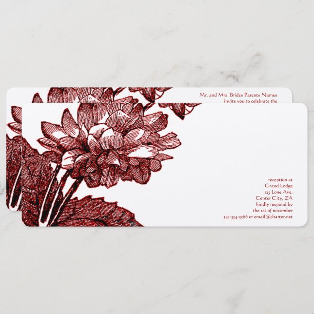 Victorian Elegant Burgundy Red Cabbage Rose Invitation (Front/Back)