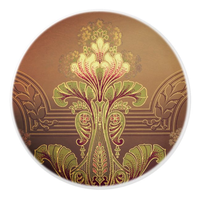 Victorian elegant floral frieze ceramic knob (Front)