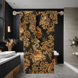 Victorian Elegant Floral Roses Black Bath Towel Set