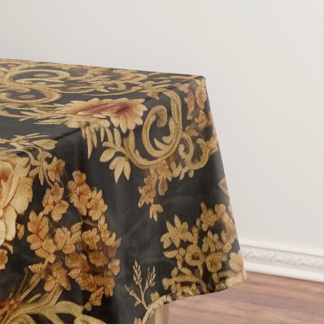 Victorian Elegant Floral Roses Black Tablecloth (In Situ)