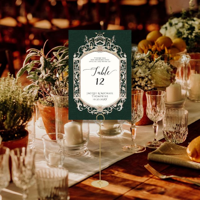 Victorian Elegant Formal Emerald n Gold Reception Table Number (Creator Uploaded)