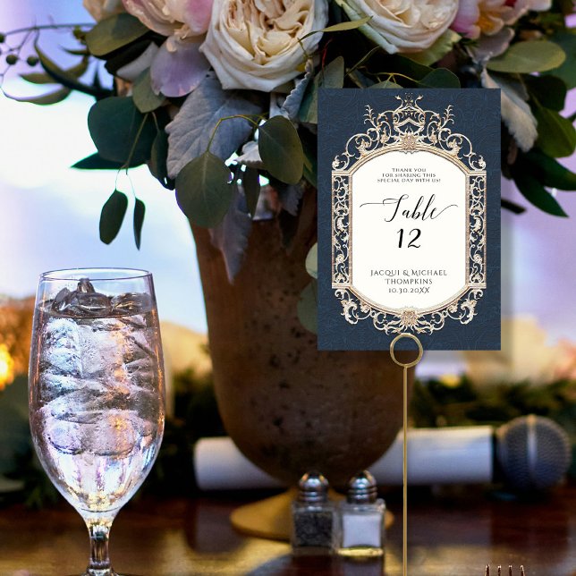 Victorian Elegant Formal Navy Blue Gold Reception Table Number (Creator Uploaded)