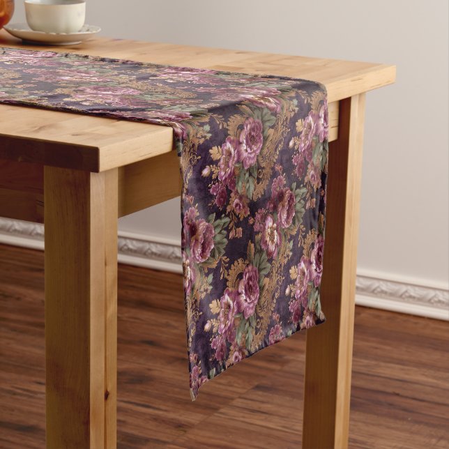Victorian Elegant Lace Purple Roses  Short Table Runner (In Situ)