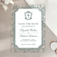 Victorian Emerald Catholic Wedding Save the Date