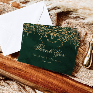 Victorian Emerald Gold Royal wedding thank you Card