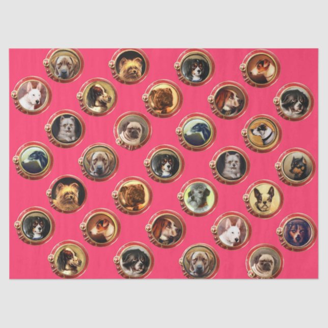 VICTORIAN ENAMELS /MINIATURE DOG PORTRAITS Pink  Tissue Paper (Front)