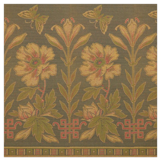 Victorian Era 1870 Butterflies & Flowers Pattern Fabric (Swatch)