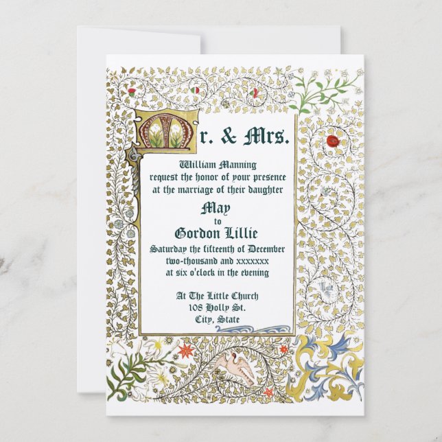Victorian Era 1873 Mediaeval Style Wedding Invitation (Front)