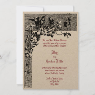 Victorian Era 1874 Hummingbird Pair Floral Wedding Invitation