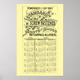 Victorian Era 1882 1883 Shoe & Boots Ad Calendar Poster