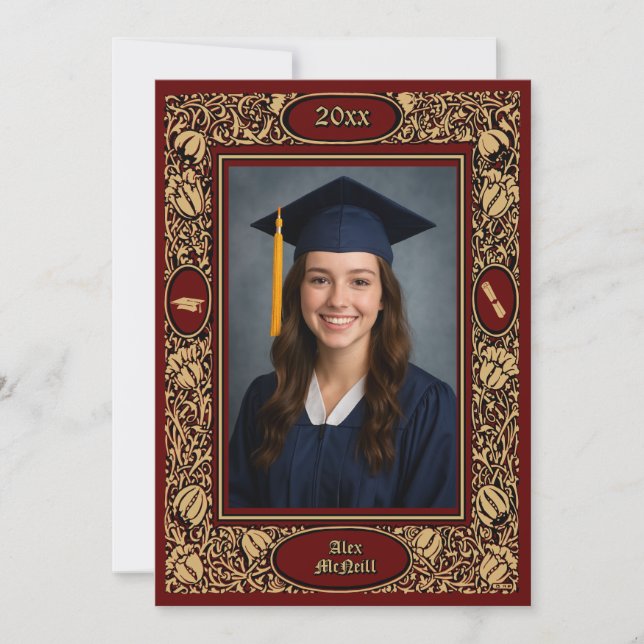 Victorian Era 1896 Art Nouveau Floral Graduation Announcement (Front)