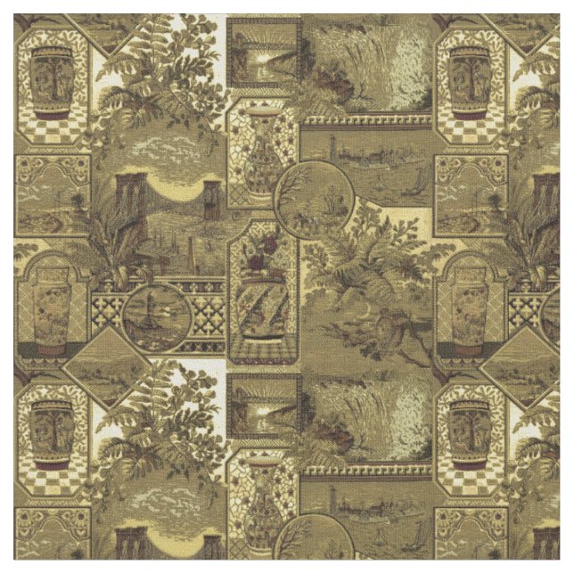 Victorian Era Anglo-Japanese Style Owls Pattern Fabric (Close Up)