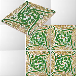 Victorian Era Art Nouveau Four Lizards Pattern Tile