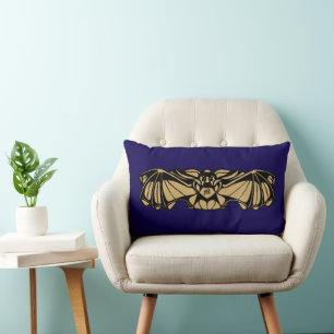 Victorian Era Art Nouveau Gothic Bat Monogram Lumbar Cushion