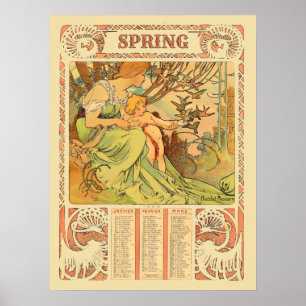 Victorian Era Art Nouveau Spring Calendar by Mucha Poster