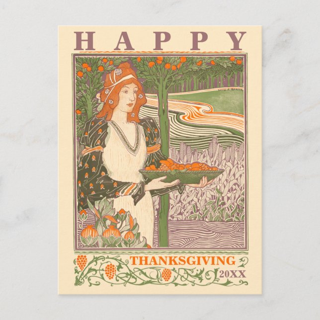 Victorian Era Art Nouveau Thanksgiving Holiday Postcard (Front)
