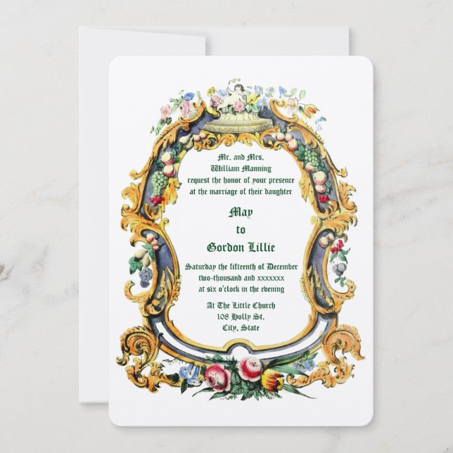 Victorian Era Baroque Rococo Style Fruit & Floral Invitation (Front)