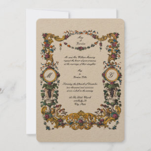 Victorian Era Baroque Style Floral Cartouche Invitation