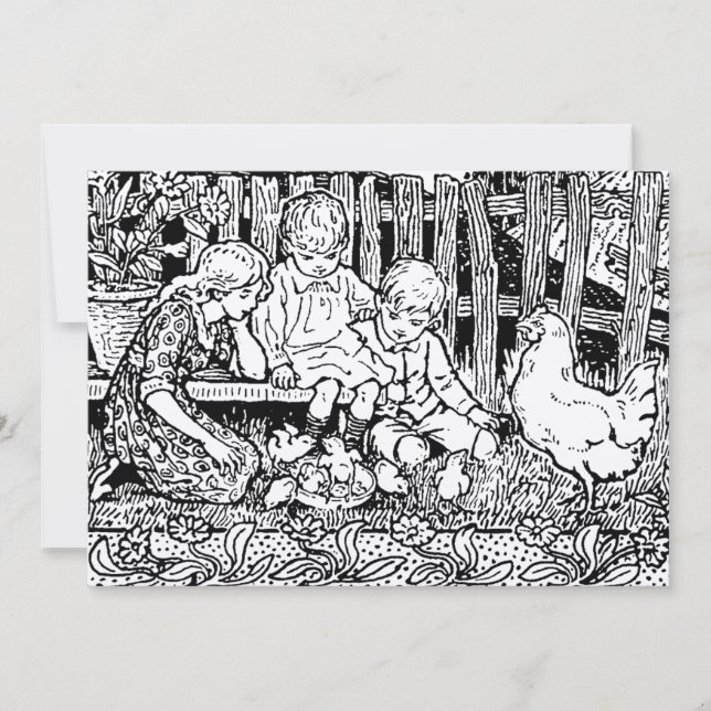 Victorian Era Children & Baby Chicks Holiday Card (Front)