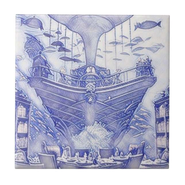 Victorian Era Fantasy Sea Tiles Blue and White 19 (Front)