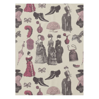 victorian era fashion women toile beige tablecloth
