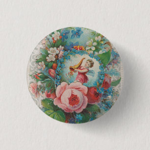 Victorian Era Floral Valentine's Card, Roses, 1879 3 Cm Round Badge