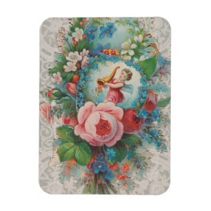 Victorian Era Floral Valentine's Card, Roses, 1879 Magnet