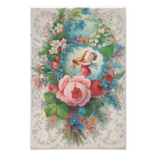 Victorian Era Floral Valentine's Card, Roses, 1879 Photo Print
