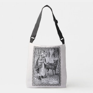 Victorian Era Framed Red Riding Hood Illustration Crossbody Bag