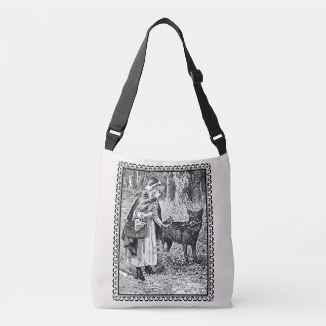 Victorian Era Framed Red Riding Hood Illustration Crossbody Bag (Front)