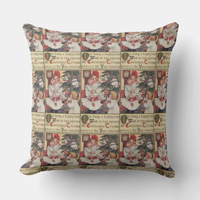Victorian Era Kids Vintage Christmas Throw Pillow (Front)