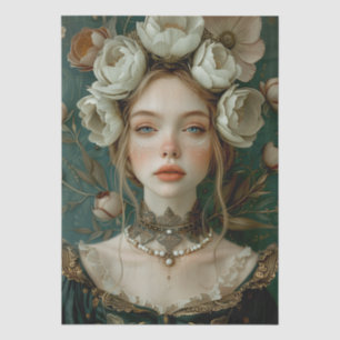 Victorian Era Lady Floral Headdress Decoupage Tissue Paper