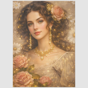 Victorian Era Lady Golden Rose Portrait Style Tissue Paper