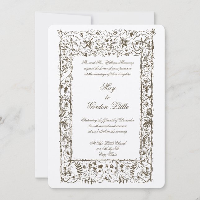 Victorian Era Ornate Botanical Border Wedding Invitation (Front)