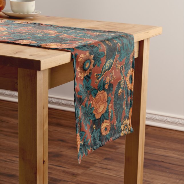 Victorian Era Peacocks & Peafowl Floral Pattern Short Table Runner (In Situ)