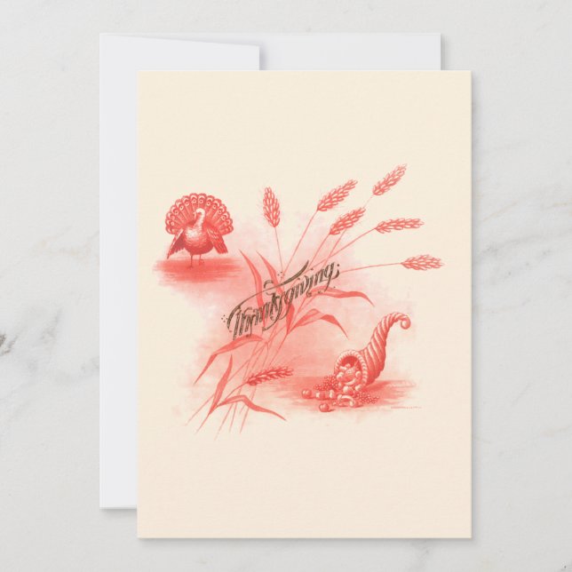 Victorian Era Turkey & Cornucopia Thanksgiving Holiday Card (Front)