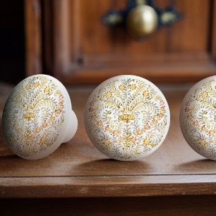 Victorian Faded Filigree Floral Watercolor Ceramic Knob